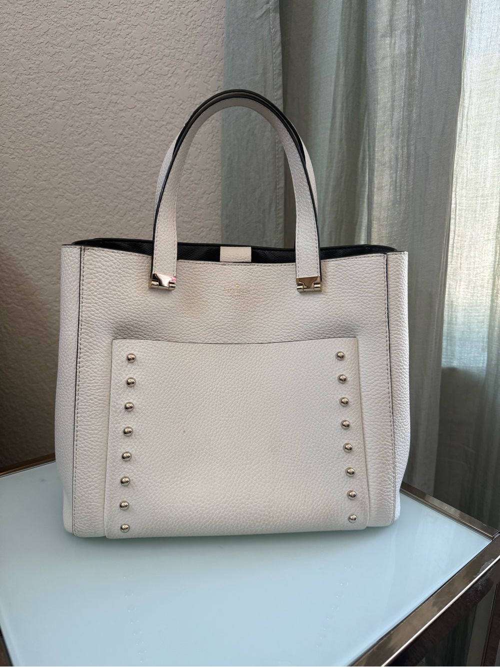 Kate Spase White Studded Leather Tote Bag